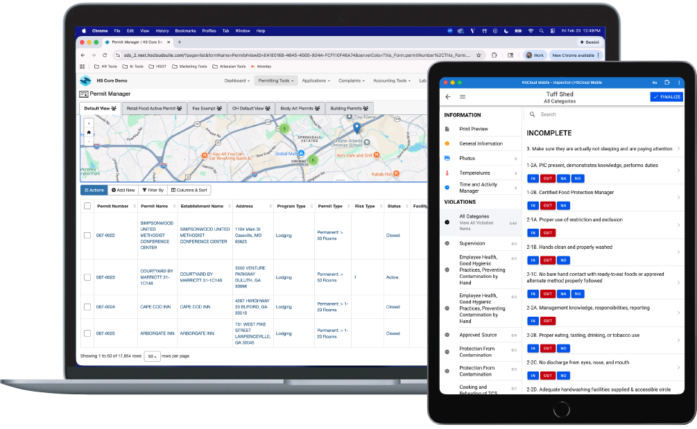 HS CloudSuite interface displayed across connected devices