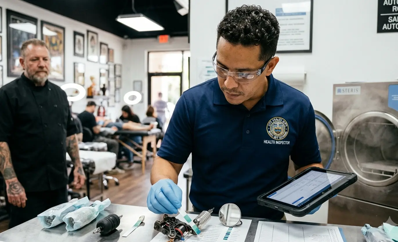 Field inspector reviewing information on a tablet