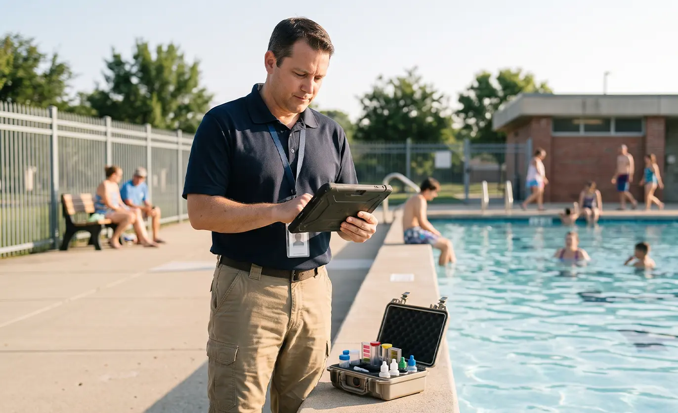 Environmental health professional collecting a water sample